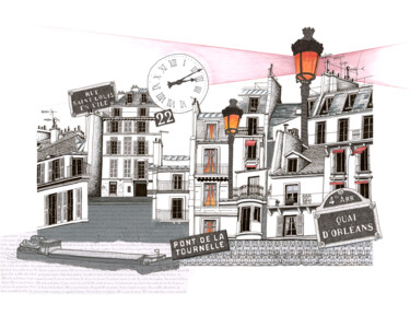 Dessin intitulée "22 quai d'Orléans" par Imaginer Zepol, Œuvre d'art originale, Encre