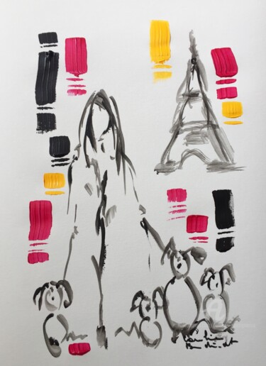 Schilderij getiteld "I Dog Paris" door Caroline Montigneaux, Origineel Kunstwerk, Acryl