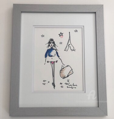 Disegno intitolato "Mon pull marine" da Caroline Montigneaux, Opera d'arte originale, Pennarello