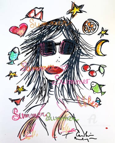 Dibujo titulada "Summer Vibes" por Caroline Montigneaux, Obra de arte original, Rotulador