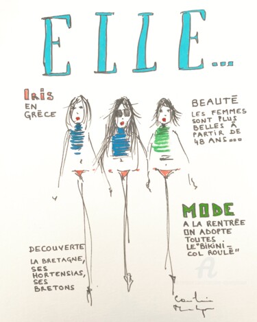 Zeichnungen mit dem Titel "Mon Elle 2" von Caroline Montigneaux, Original-Kunstwerk, Marker