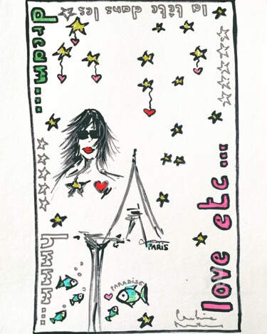 Disegno intitolato "Love etc" da Caroline Montigneaux, Opera d'arte originale, Pennarello