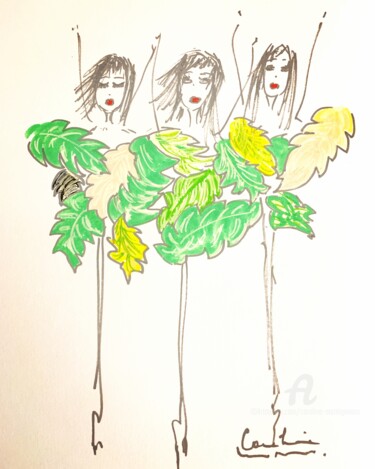 Disegno intitolato "Un rien nous habill…" da Caroline Montigneaux, Opera d'arte originale, Pennarello