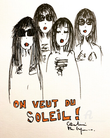 Tekening getiteld "On veut du soleil" door Caroline Montigneaux, Origineel Kunstwerk, Marker