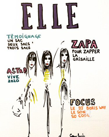 Desenho intitulada "ELLE Cover #5" por Caroline Montigneaux, Obras de arte originais, Marcador