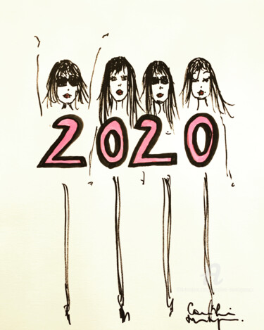 Dessin intitulée "2020, année sans ri…" par Caroline Montigneaux, Œuvre d'art originale, Marqueur