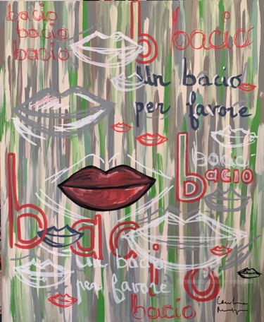 Painting titled "Un Bacio per favore" by Caroline Montigneaux, Original Artwork, Acrylic Mounted on Wood Stretcher frame