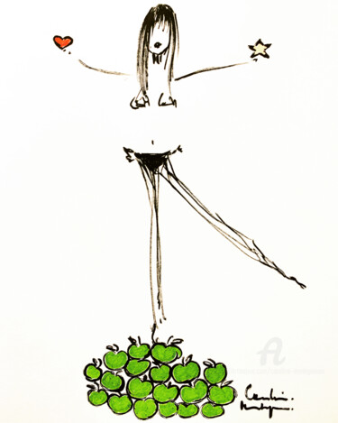 Disegno intitolato "Le juste équilibre" da Caroline Montigneaux, Opera d'arte originale, Pennarello