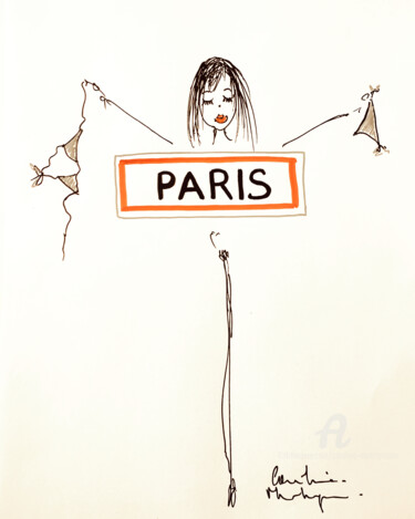 Disegno intitolato "Paris sera toujours…" da Caroline Montigneaux, Opera d'arte originale, Pennarello