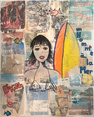 Drawing titled "Bikinis" by Caroline Montigneaux, Original Artwork, Marker Mounted on Wood Stretcher frame