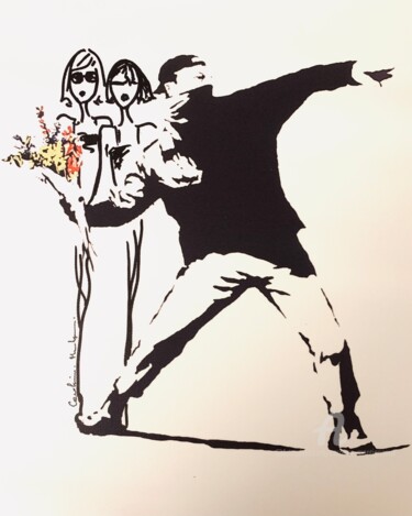 Disegno intitolato "Tribute to Banksy 1" da Caroline Montigneaux, Opera d'arte originale, Pennarello
