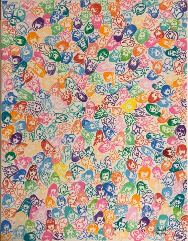 Drawing titled "Colorz" by Caroline Montigneaux, Original Artwork, Marker Mounted on Wood Stretcher frame