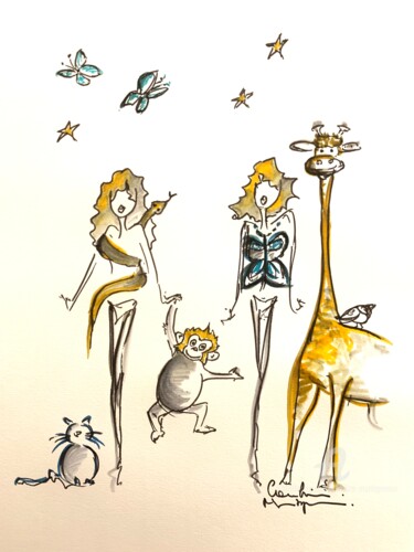 Zeichnungen mit dem Titel "Les animaux sont no…" von Caroline Montigneaux, Original-Kunstwerk, Acryl