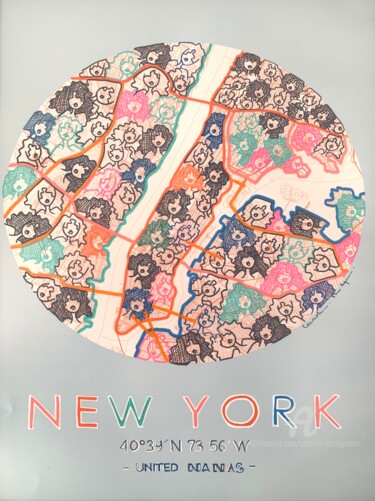 Tekening getiteld "NY - United Nanas" door Caroline Montigneaux, Origineel Kunstwerk, Acryl