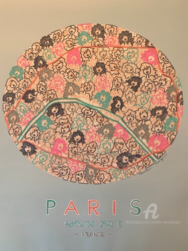 Painting titled "Paris 🇫🇷" by Caroline Montigneaux, Original Artwork, Acrylic Mounted on Wood Panel