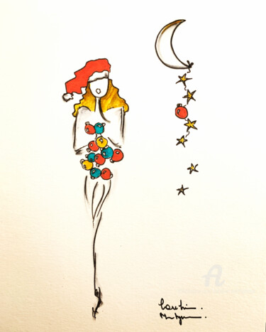 Desenho intitulada "Petite Nana Noël" por Caroline Montigneaux, Obras de arte originais, Tinta