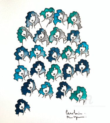 Рисунок под названием "Bleu … si peu …" - Caroline Montigneaux, Подлинное произведение искусства, Чернила