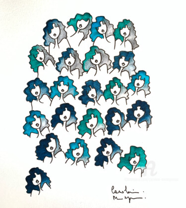 Bleu … si peu … Dessin intitulée "Bleu … si peu …" par Caroline Montigneaux, Œuvre d'art originale, Encre