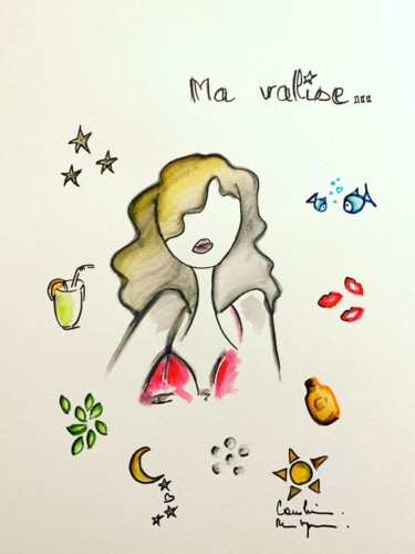 图画 标题为“Ma valise” 由Caroline Montigneaux, 原创艺术品, 墨