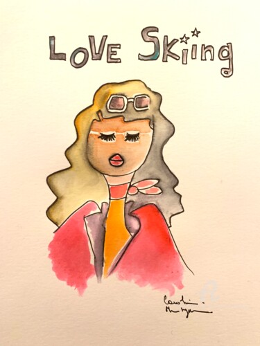 Drawing titled "Love skiing" by Caroline Montigneaux, Original Artwork, Ink