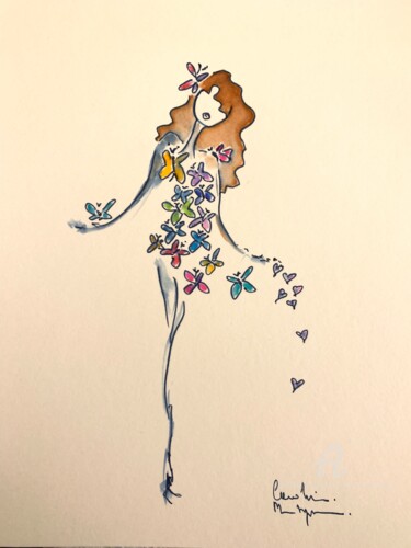Dibujo titulada "Butterfly Nana" por Caroline Montigneaux, Obra de arte original, Tinta
