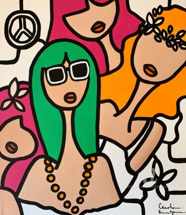 Painting titled "Nanas 70s" by Caroline Montigneaux, Original Artwork, Acrylic Mounted on Wood Stretcher frame