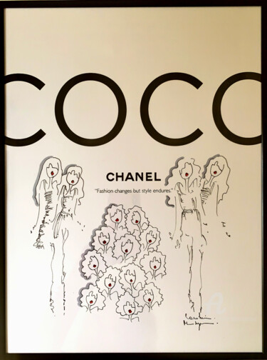 Zeichnungen mit dem Titel "Coco Chanel #1" von Caroline Montigneaux, Original-Kunstwerk, Marker