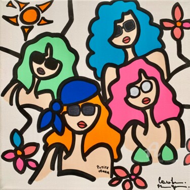 Painting titled "Riviera Nanas" by Caroline Montigneaux, Original Artwork, Acrylic Mounted on Wood Stretcher frame