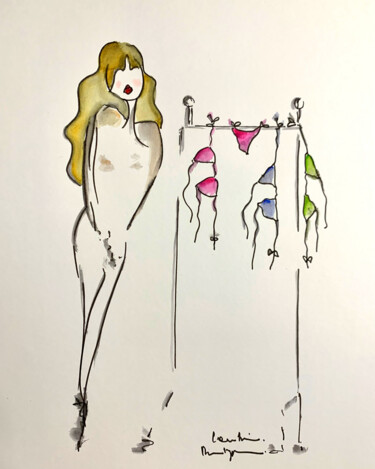 Tekening getiteld "Bikini Storming" door Caroline Montigneaux, Origineel Kunstwerk, Inkt