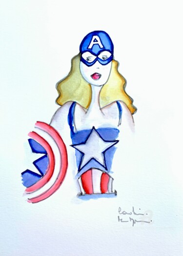 Drawing titled "Captain America éta…" by Caroline Montigneaux, Original Artwork, Ink