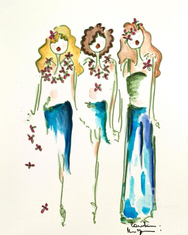 图画 标题为“Hibiscus and friendz” 由Caroline Montigneaux, 原创艺术品, 墨