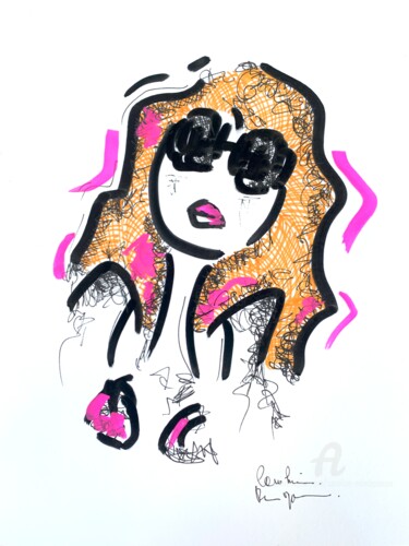 图画 标题为“Mademoiselle Pink” 由Caroline Montigneaux, 原创艺术品, 标记