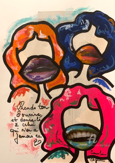 Картина под названием "Un sourire comme ca…" - Caroline Montigneaux, Подлинное произведение искусства, Акрил