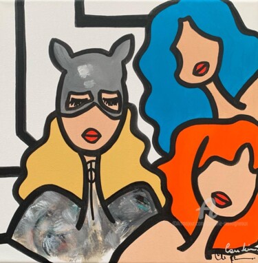 Painting titled "CatWoman & Friendz" by Caroline Montigneaux, Original Artwork, Acrylic Mounted on Wood Stretcher frame