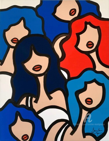 Painting titled "Chérie on the cake" by Caroline Montigneaux, Original Artwork, Acrylic Mounted on Wood Stretcher frame