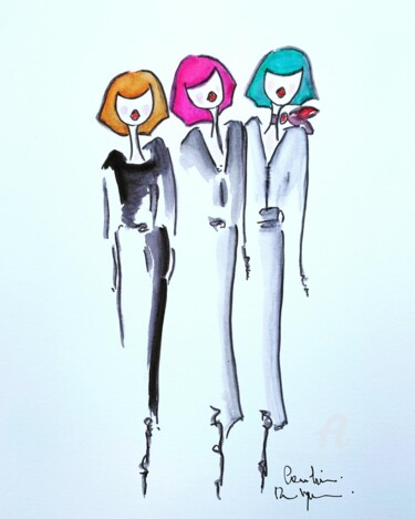 Painting titled "Les Petites Nanas d…" by Caroline Montigneaux, Original Artwork, Ink