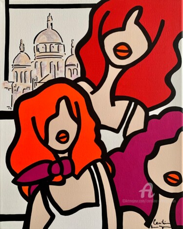 Painting titled "Les Petites Nanas à…" by Caroline Montigneaux, Original Artwork, Acrylic Mounted on Wood Stretcher frame