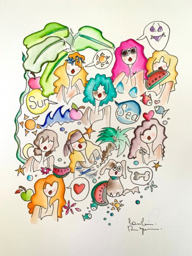 Drawing titled "Tout le bonheur du…" by Caroline Montigneaux, Original Artwork, Ink