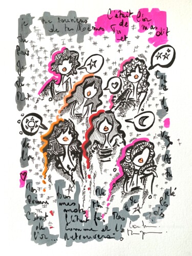 Drawing titled "Tous mes mots" by Caroline Montigneaux, Original Artwork, Marker