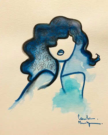 "Blue eyes" başlıklı Tablo Caroline Montigneaux tarafından, Orijinal sanat, Guaş boya