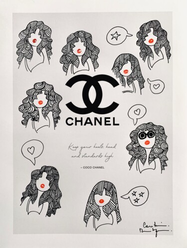 Zeichnungen mit dem Titel "Coco Chanel #4" von Caroline Montigneaux, Original-Kunstwerk, Marker