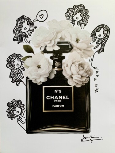 Tekening getiteld "Black Chanel N*5" door Caroline Montigneaux, Origineel Kunstwerk, Marker