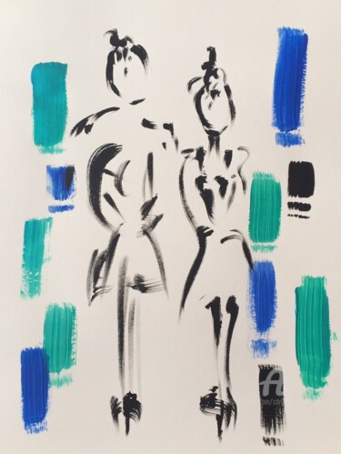 Pittura intitolato "Duo Bleu" da Caroline Montigneaux, Opera d'arte originale, Acrilico