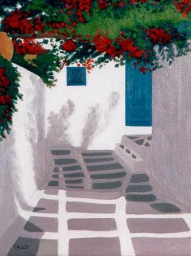 Peinture intitulée "Ruelle à Mykonos" par Caroline Siffredi, Œuvre d'art originale, Huile