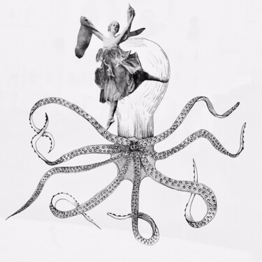Tekening getiteld "octopus dance" door Caroline Thunus, Origineel Kunstwerk, Inkt