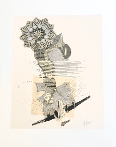 Collagen mit dem Titel ""Tête dentelle"" von Caroline Thunus, Original-Kunstwerk, Collagen