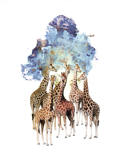 Коллажи под названием "Giraffe Iris" - Caroline Thunus, Подлинное произведение искусства, Коллажи