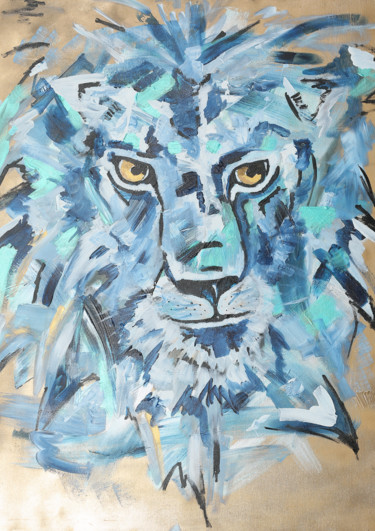 Painting titled "golden-lion.jpg" by Caroline Franche, Original Artwork, Acrylic