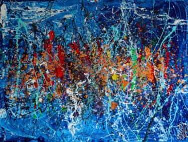"Art Dripping Blue" New collection XL! Painting titled ""Art Dripping Blue"…" by Carolina Vis, Original Art, Acrylic Mounted on Aluminium