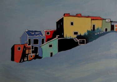 Painting titled "Village" by Carolyn   A. Debnam, Original Artwork, Acrylic Mounted on Wood Stretcher frame